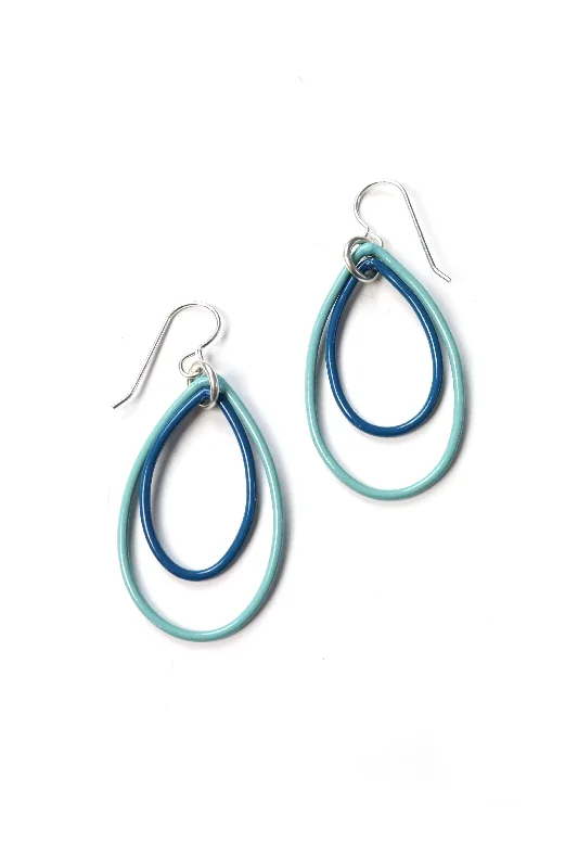 Layered drop earrings-Ella earrings in Faded Teal and Azure Blue