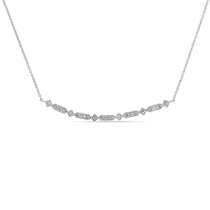 Wide link necklaces-Miadora 10k White Gold Diamond Children's Multi-Shape Stationed Bar Necklace