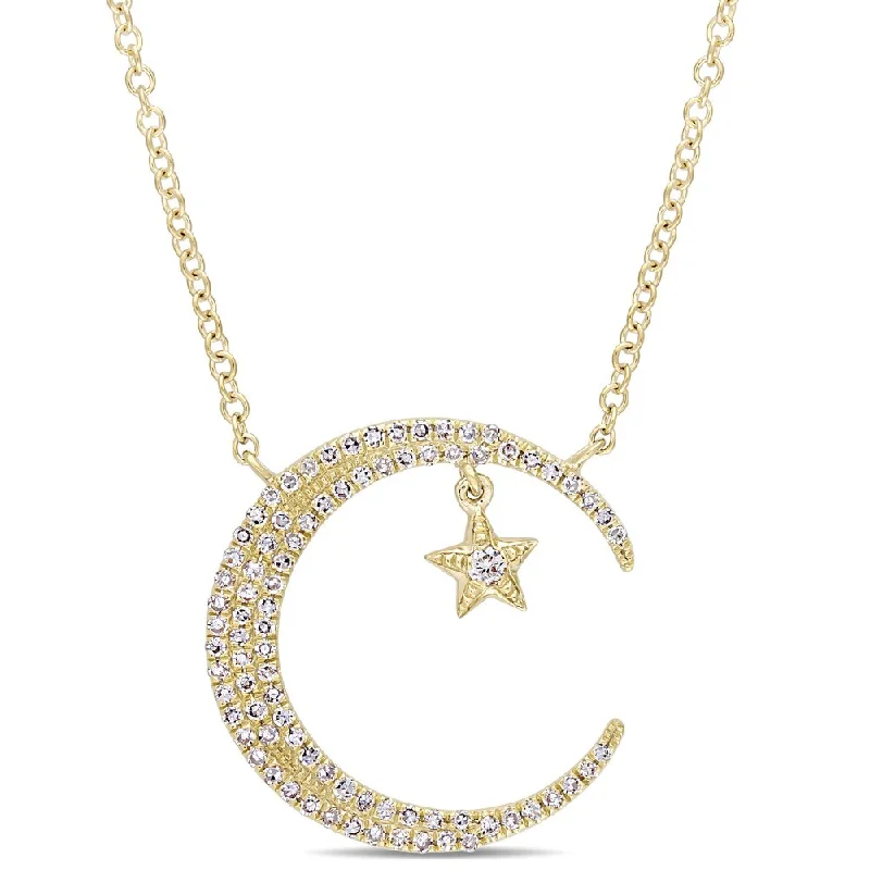 Solid stone necklaces-Miadora Signature Collection 14k Yellow Gold 1/5ct TDW Diamond Crescent Moon and Star Adjustable Necklace - White