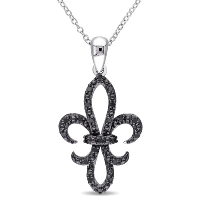 Old photo necklaces-Miadora Sterling Silver 1/4ct TDW Black Diamond Fleur de Lis Necklace