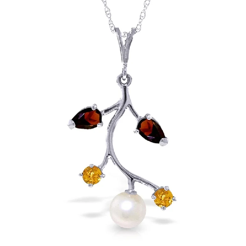 Pure crystal necklaces-2.7 CTW 14K Solid White Gold Necklace Garnet, Citrine pearl