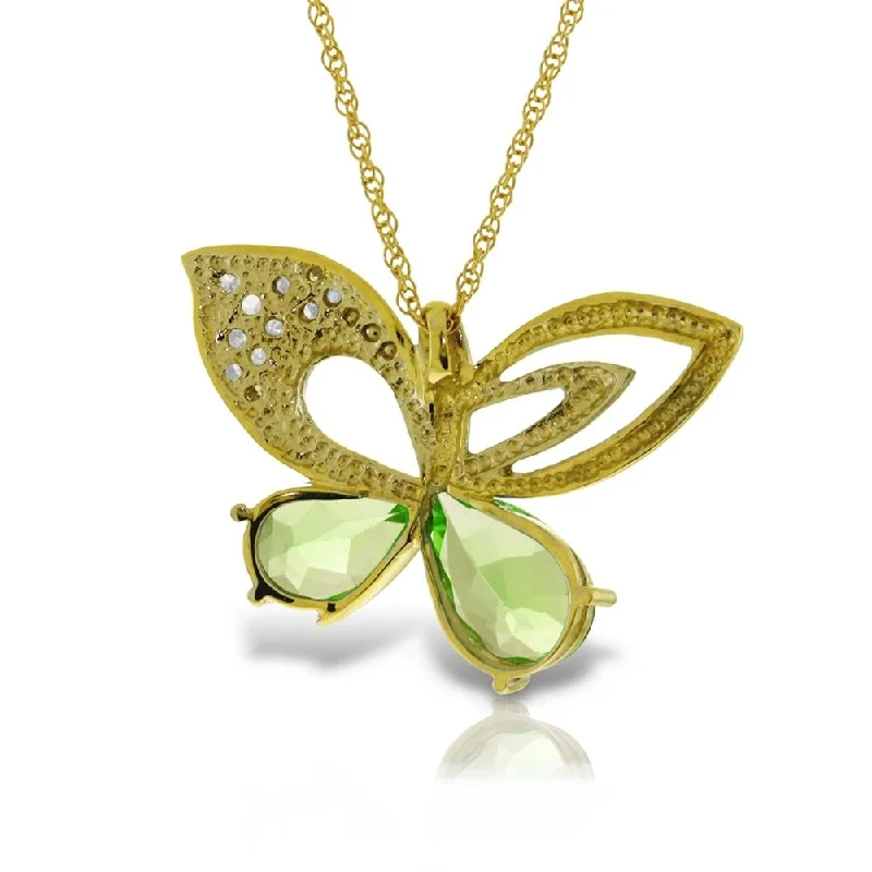 Secure clasp necklaces-14K Solid Gold Batterfly Necklace with Natural Diamonds & Peridots