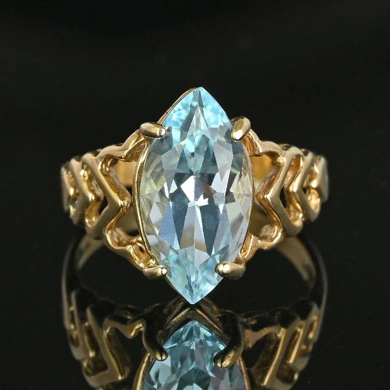 Pink stone rings-Pink stone rings-Vintage 3.75 Carat Marquise Cut Blue Topaz Ring in Gold