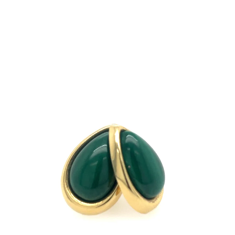 Thin pearl earrings-14K Yellow Gold Malachite Earrings