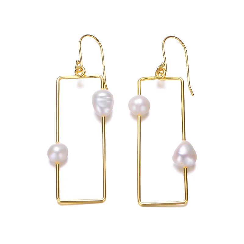 Surf motif earrings-Sable Square Freshwater Pearl Drop Earrings