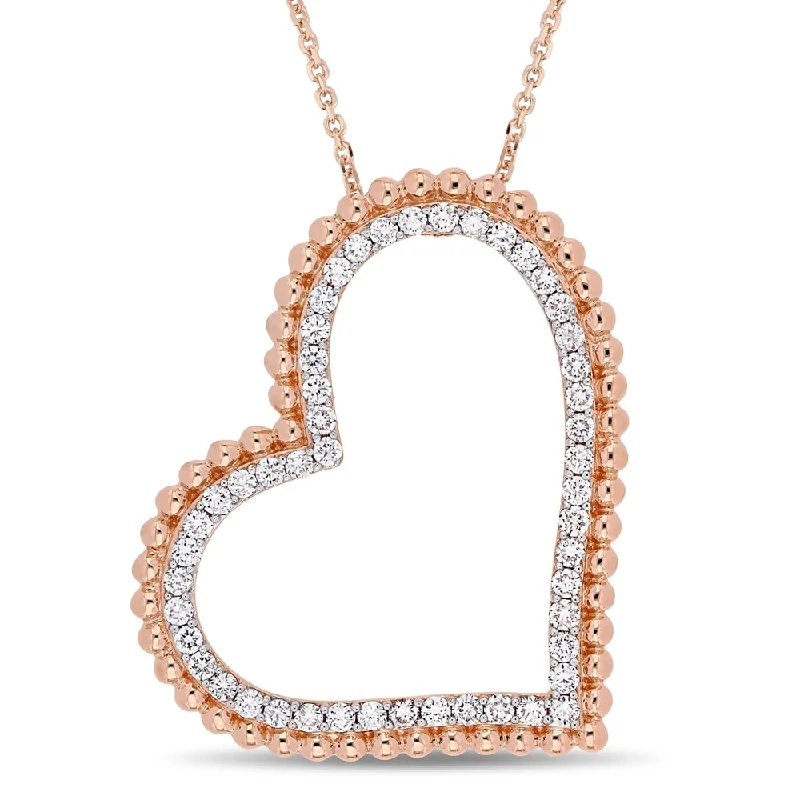 Raised disc necklaces-Miadora Signature Collection 14k Rose Gold 1ct TDW Diamond Tilted Open Heart Halo Necklace