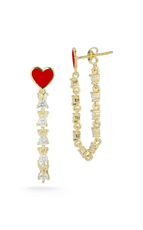 Multi-tier earrings-Heart Chain Link Drop Stud Earring