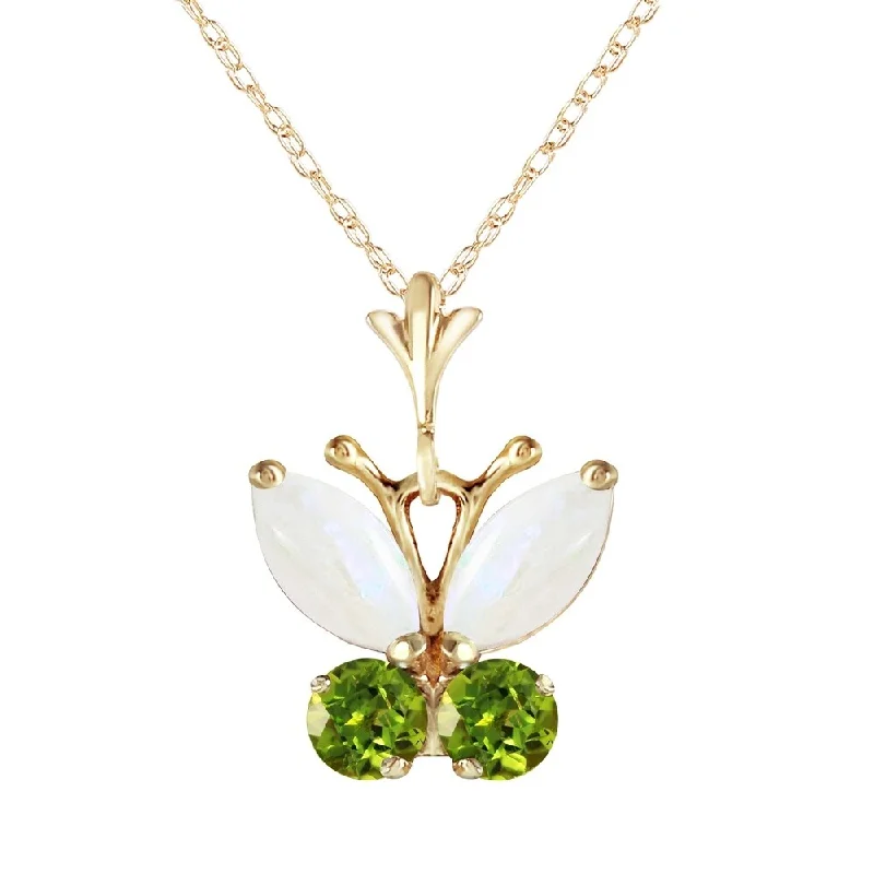 Tide shape necklaces-0.7 Carat 14K Gold Butterfly Necklace Opal Peridot