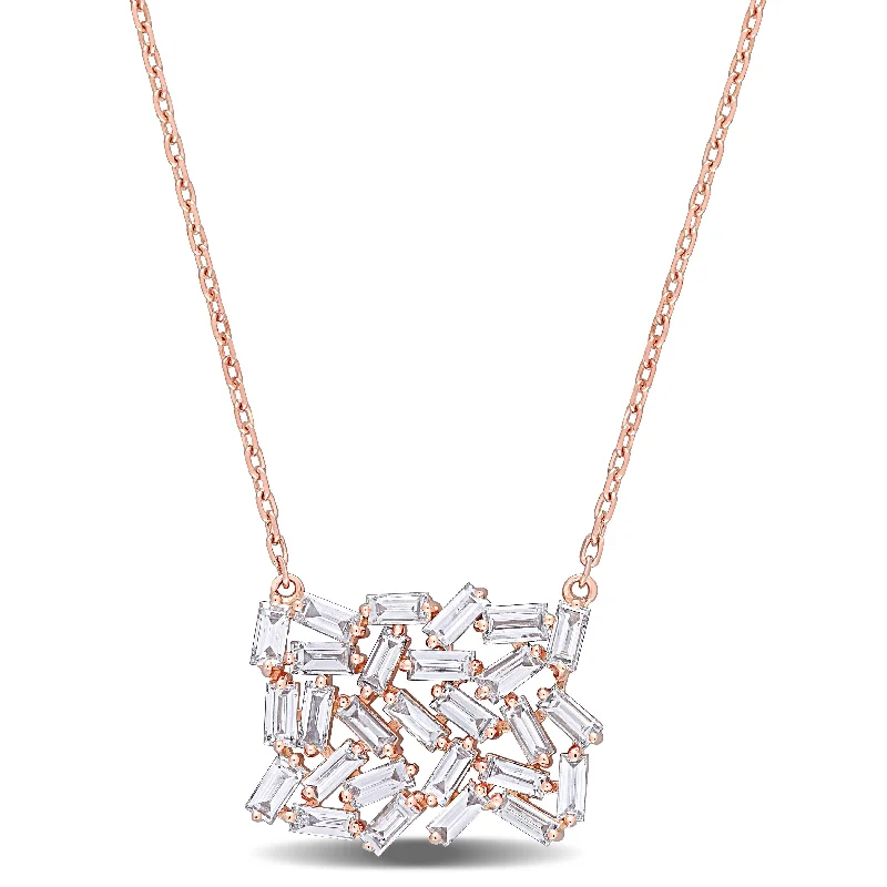 Sleek drop necklaces-Miadora 14k Rose Gold 7/8ct TDW Baguette-cut Diamond Cluster Station Necklace - 12.4 mm x 16 inch x 15.7 mm