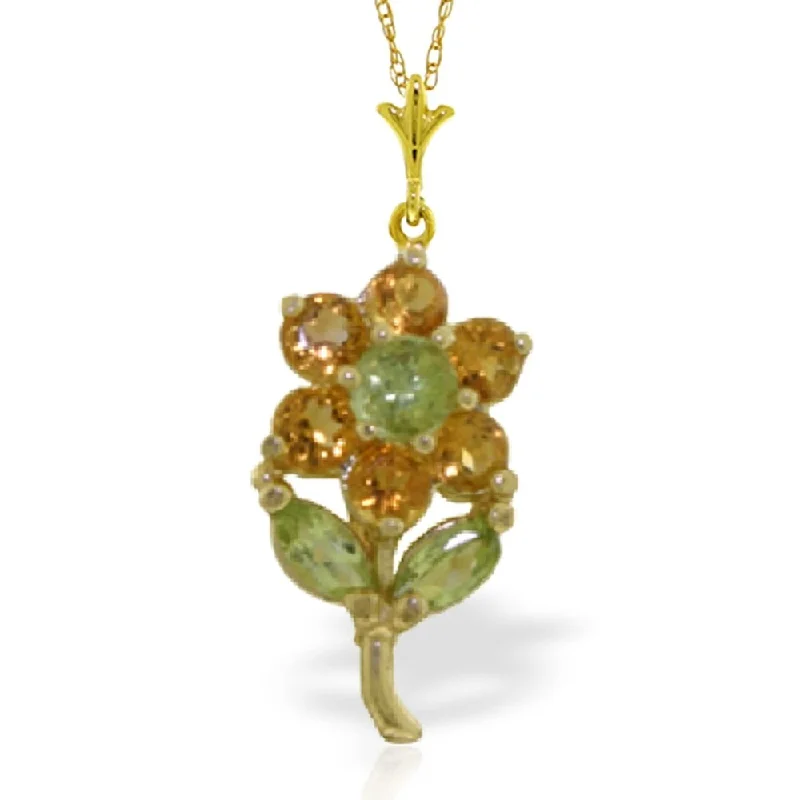 Pure crystal necklaces-1.06 Carat 14K Gold Flower Necklace Citrine Peridot