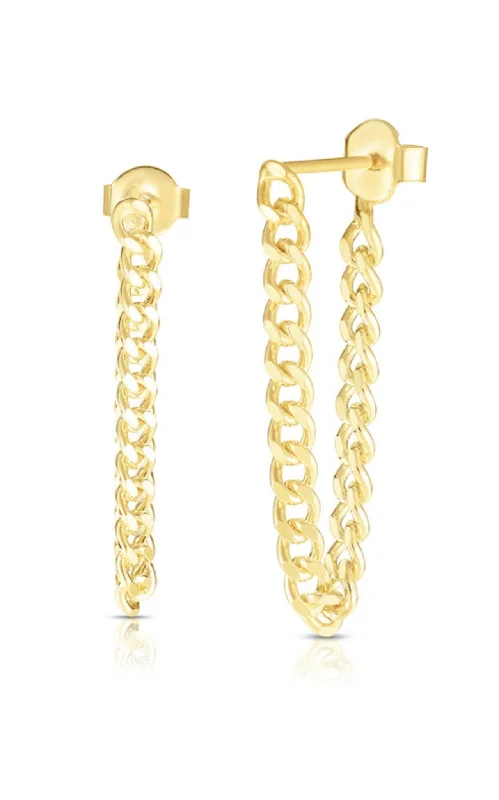 Curved shape earrings-Cuban Chain Link Drop Stud Earring