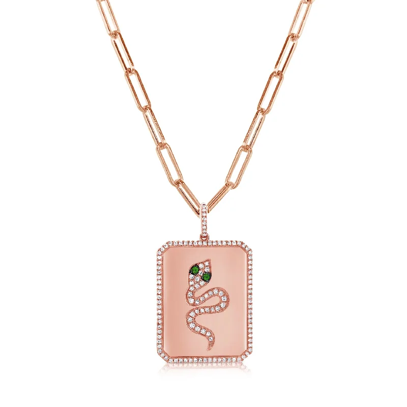 Quartz healing necklaces-Joelle Snake Necklace Diamond & Tsavorite 14K Rose Gold on 18-inch Papaerclip Chain