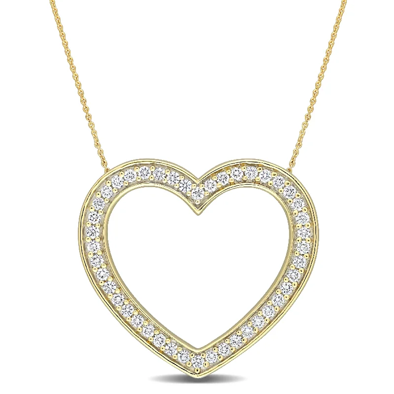 Glittering crystal necklaces-Miadora 10k Yellow 5/8ct TDW Diamond Open Heart Necklace