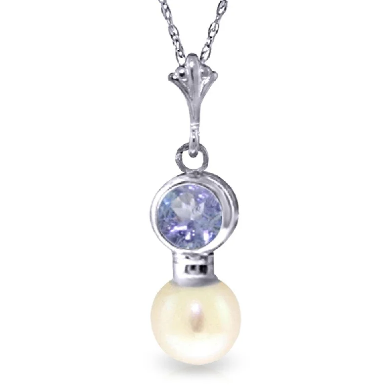 Minimal gem necklaces-2.48 Carat 14K White Gold Necklace Tanzanite Pearl