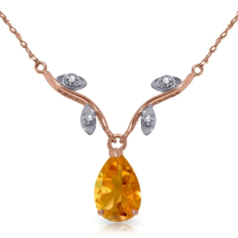 Wide link necklaces-14K Rose Gold Natural Diamond & Citrine Necklace