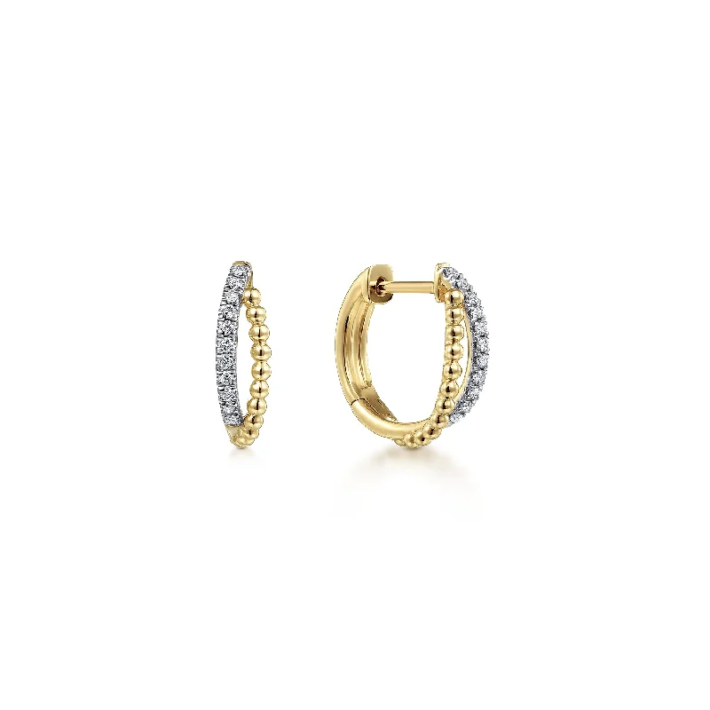 Spinel earrings-14K Yellow Gold Twisted Pave Diamond Huggie Earrings