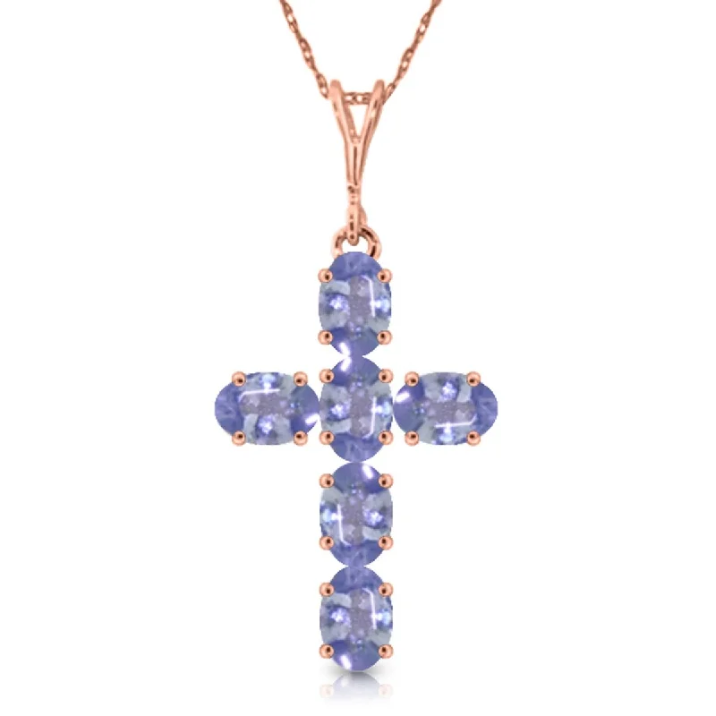 Neat-line necklaces-1.5 Carat 14K Solid Gold Cross Gemstone Necklace Natural Tanzanite