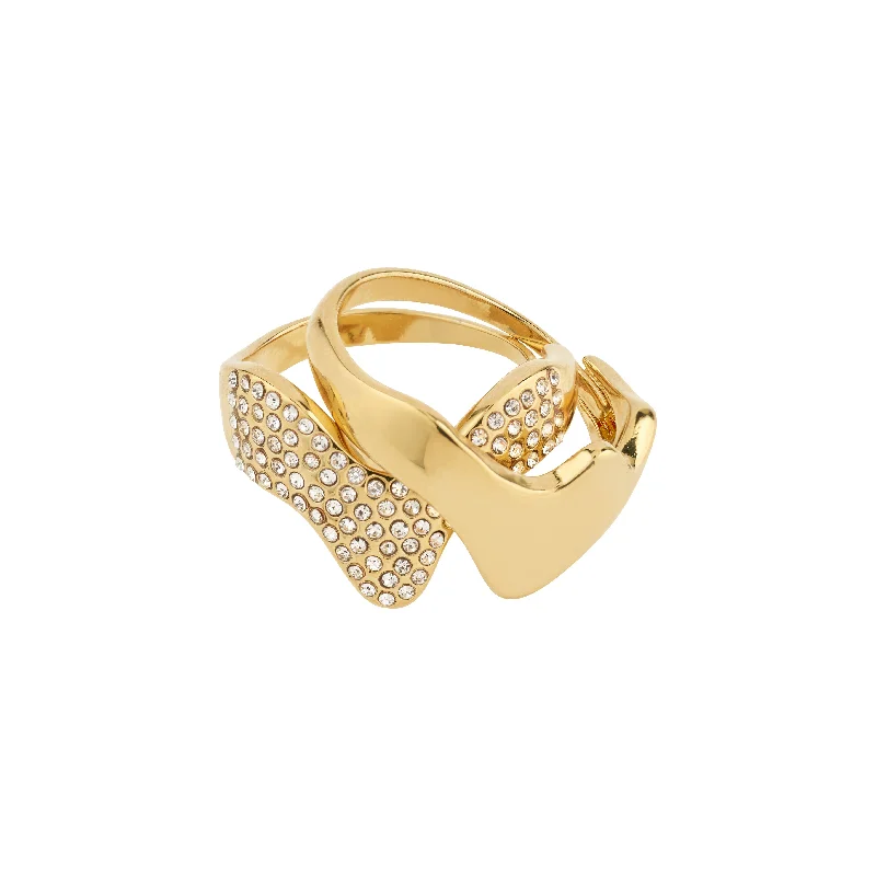 Glossy band rings-Glossy band rings-CONNECT 2-in-1 set crystal rings gold-plated