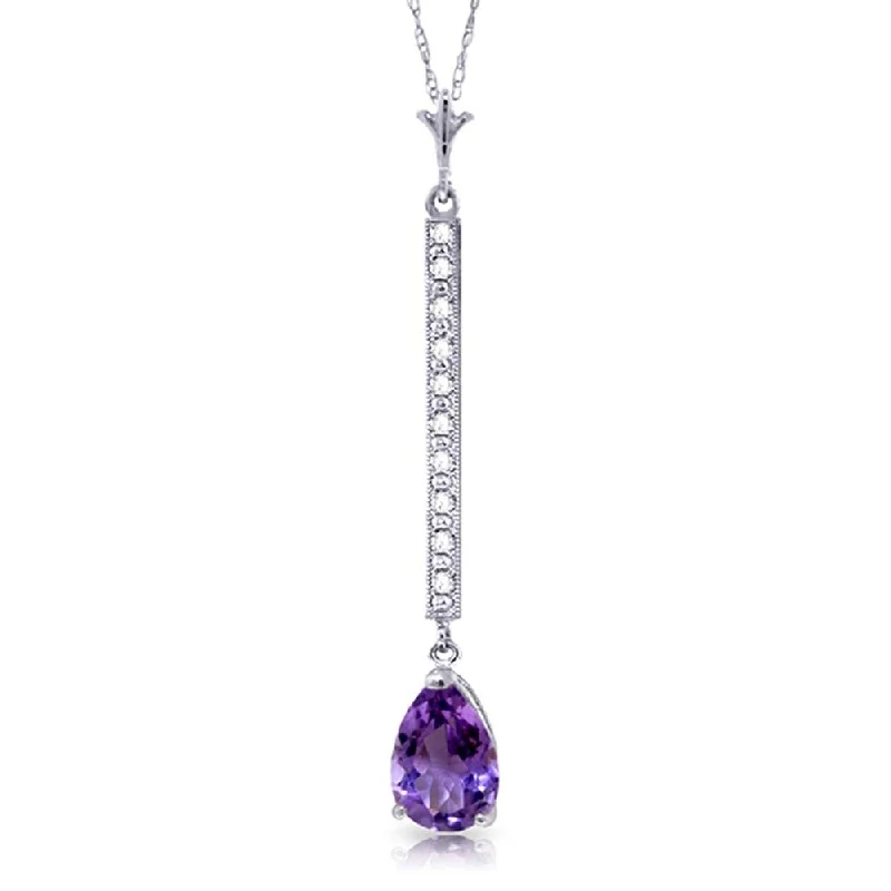 Matte gloss necklaces-14K White Gold Necklace w/ Diamonds & Amethyst