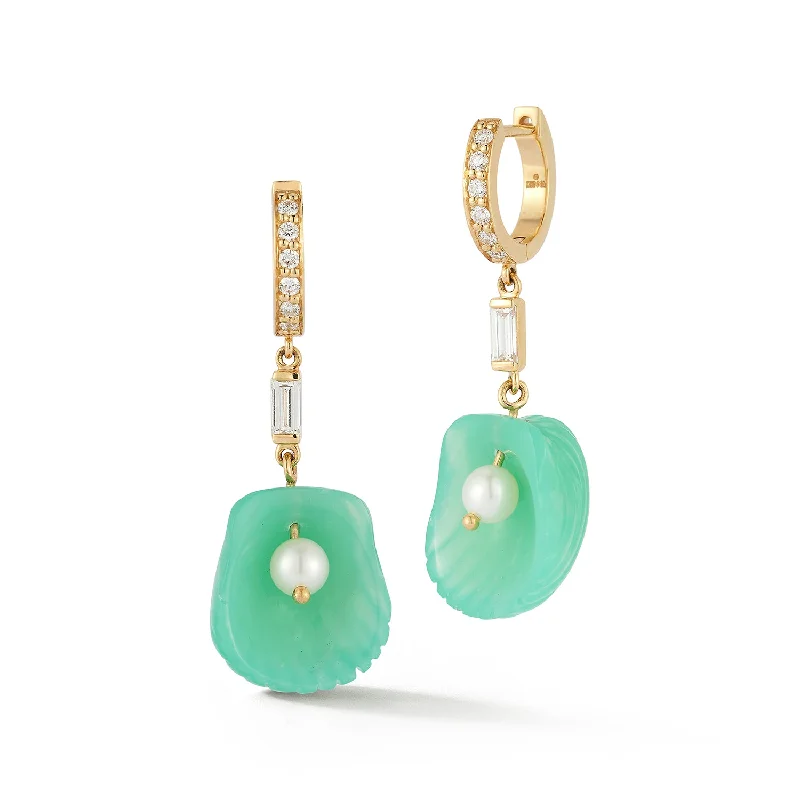 Full moon earrings-Dream Shell Huggies - Chrysoprase