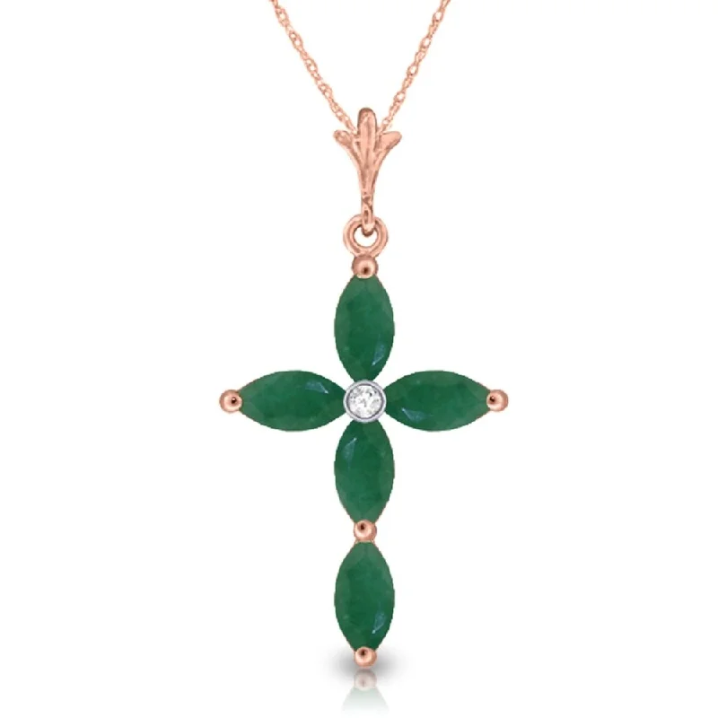 Linen thread necklaces-1.65 Carat 14K Rose Gold Necklace Natural Diamond Emerald