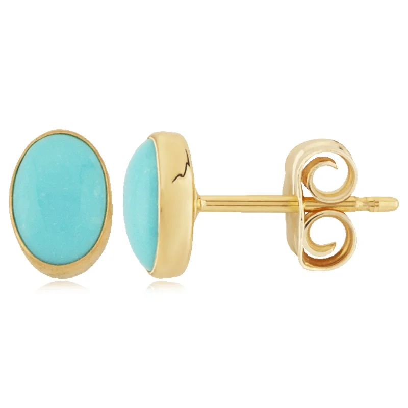 Polished charm earrings-Bezel Set Turquoise Stud Earrings