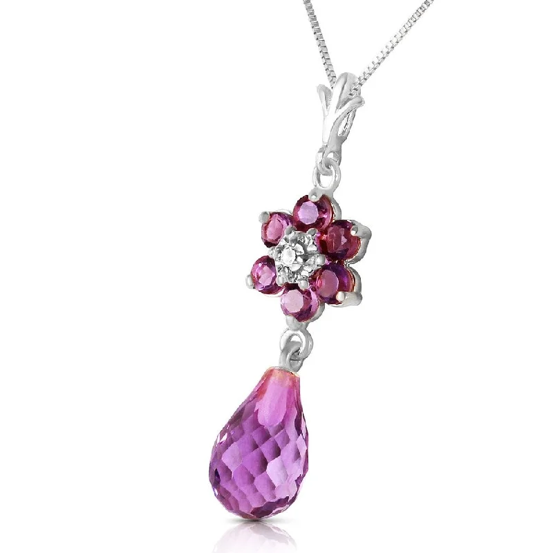 Elastic thread necklaces-2.78 Carat 14K Solid White Gold Necklace Natural Amethyst Diamond