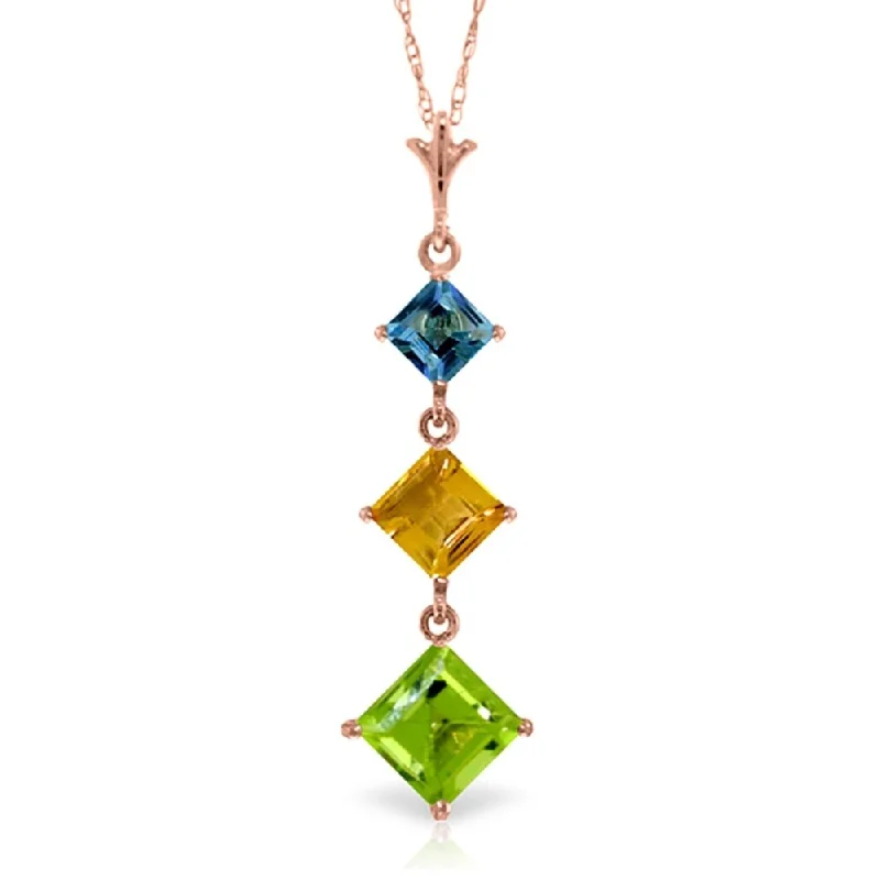 Turquoise drop necklaces-2.4 Carat 14K Rose Gold Necklace Blue Topaz, Citrine Peridot