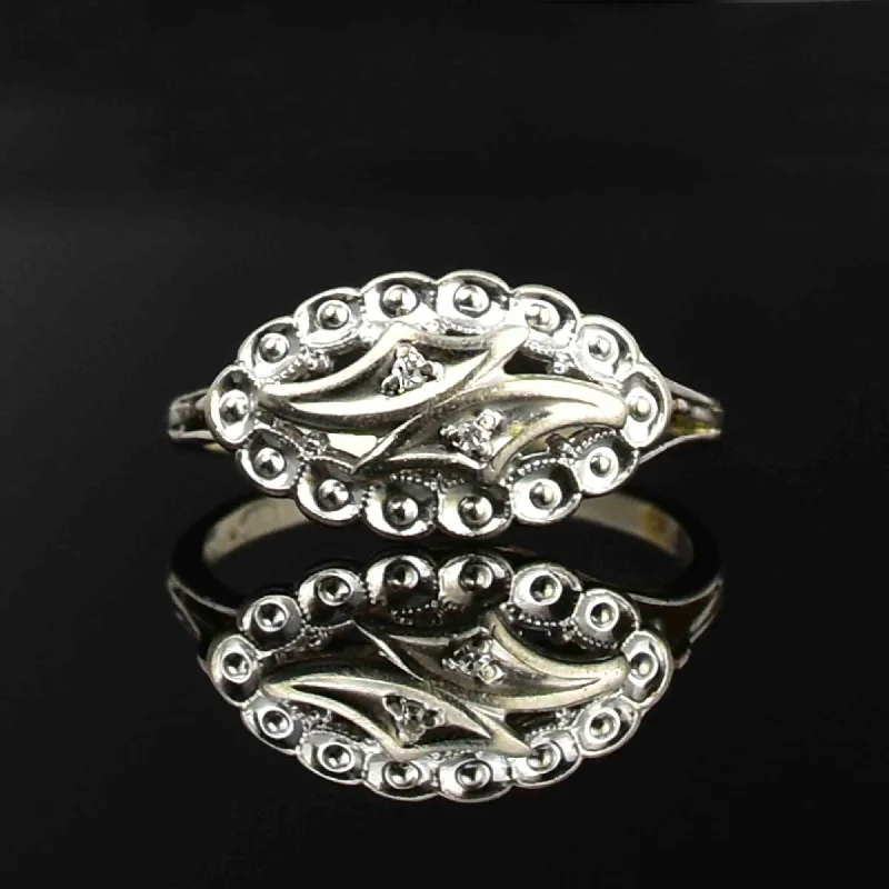 Blended metal rings-Blended metal rings-Art Deco 10K White Gold Diamond Stacking Ring