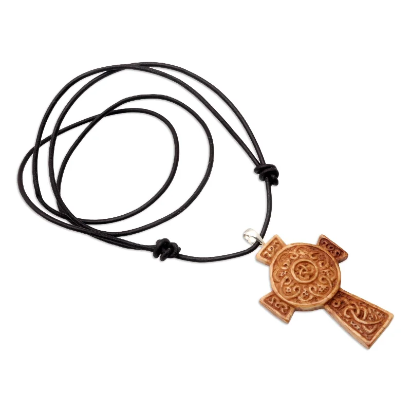 Elastic bead necklaces-Novica Handmade Cross Of Two Worlds Leather Cord Pendant Necklace