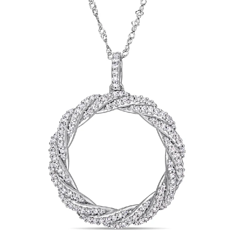 Patina bronze necklaces-Miadora Signature Collection 14k White Gold 1/2ct TDW Diamond Twisted Open Circle Necklace