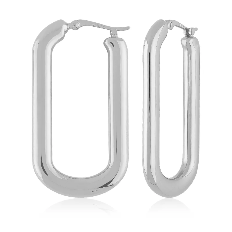 Thick cuff earrings-Sterling silver puffy oval hoop