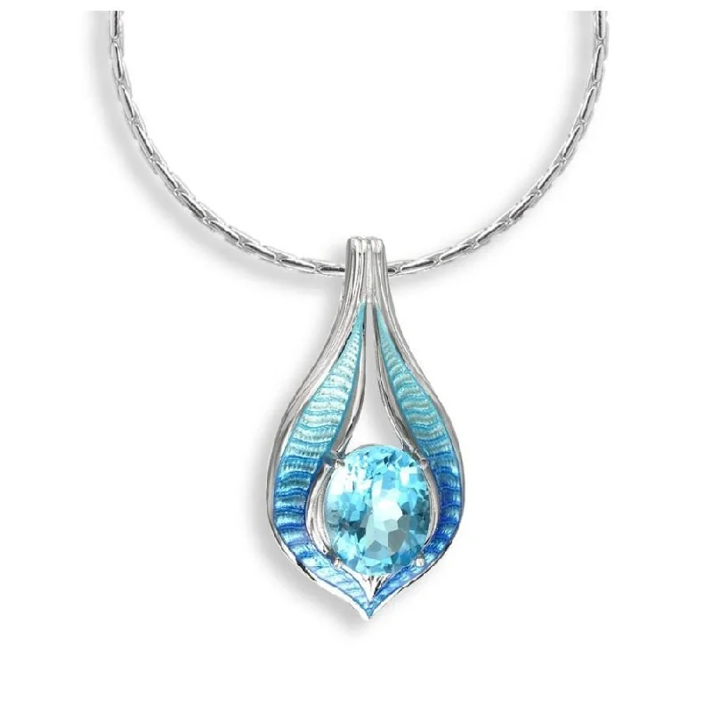 Silver & Enamel Blue Topaz Set Drop Pendant