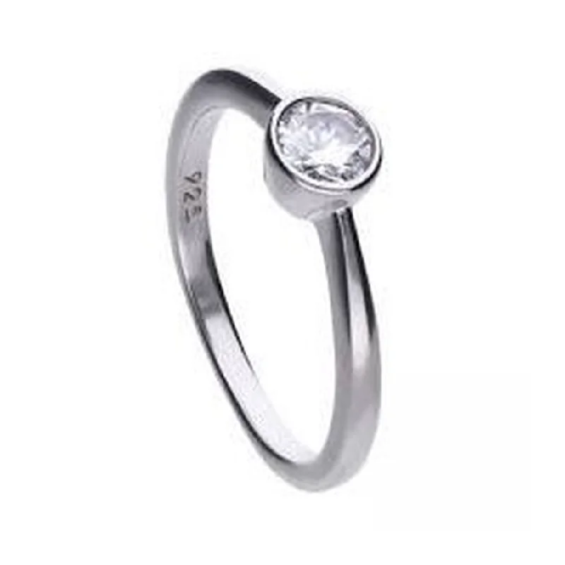 Silver Rubover Set Cubic Zirconia Solitaire Ring, size O 1/2