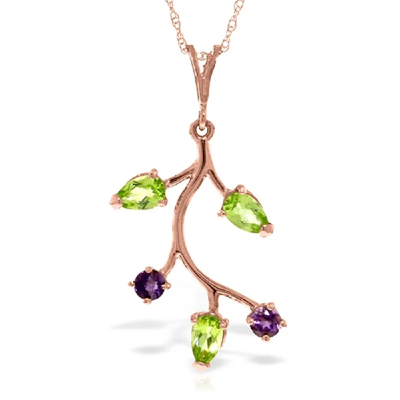 Luxe stone necklaces-14K Solid Rose Gold Necklace with Amethyst & Peridot