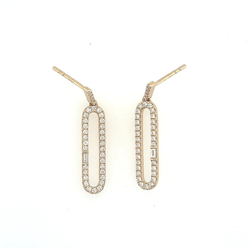 Oval dangle earrings-14K Yellow Gold Paperclip Diamond Earrings