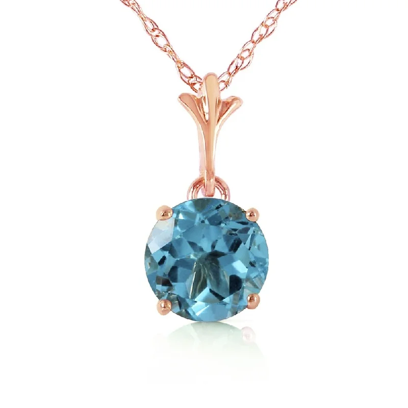 Pixie wing necklaces-1.15 Carat 14K Rose Gold Single Round Blue Topaz Necklace