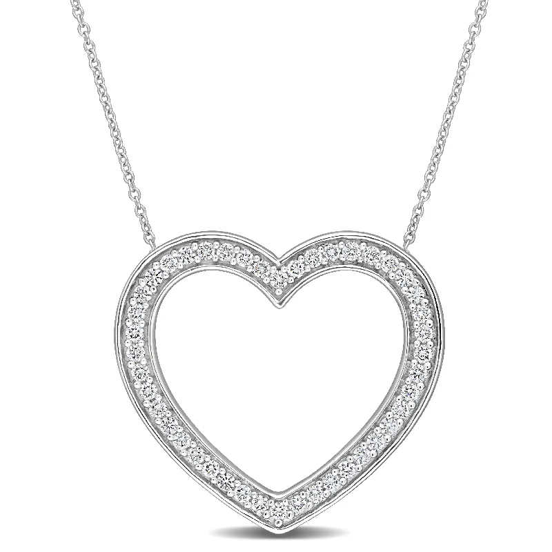 Polished gold necklaces-Miadora 10k White Gold 5/8ct TDW Diamond Open Heart Necklace