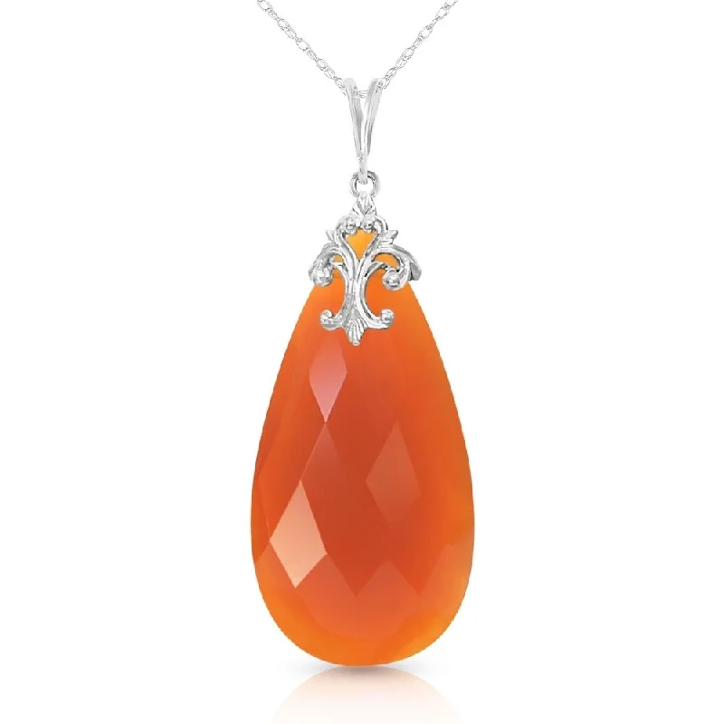 Cosmic charm necklaces-14K Solid White Gold Necklace with Briolette 31x16 mm Reddish Orange Chalcedony