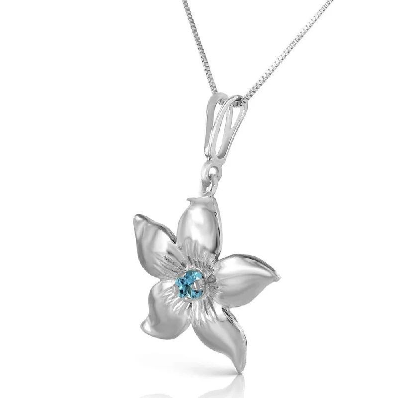 Ruby gem necklaces-0.1 Carat 14K Solid White Gold Flower Necklace Natural Blue Topaz