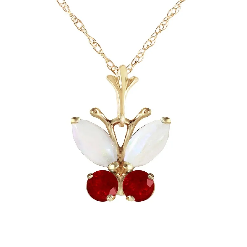 Twisted knot necklaces-0.7 Carat 14K Gold Butterfly Necklace Opal Ruby