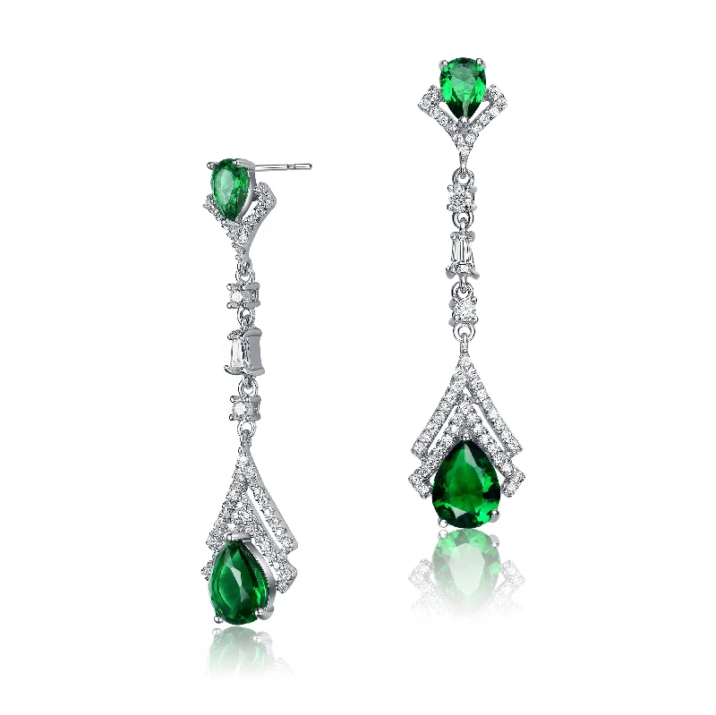 Dainty pearl earrings-Déco Green Drop Earrings