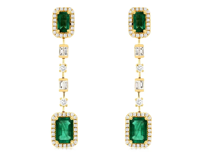 Pure stud earrings-Emerald & Diamond Dangle Earrings