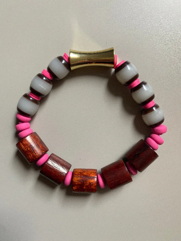 FRTB06 - Bracelet with dyed wood, Acrylic, clay and gold plated feature