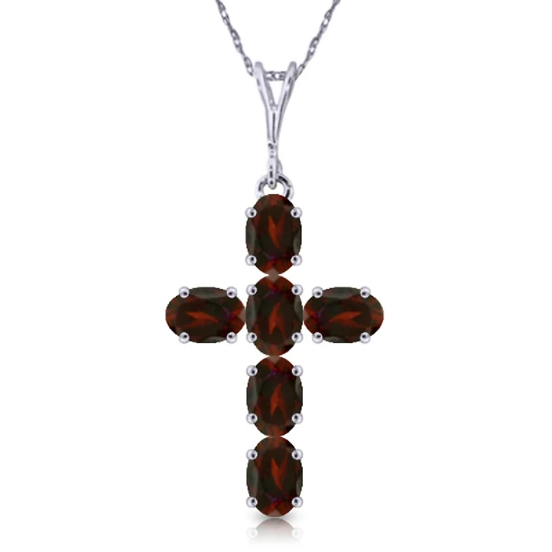 Solid link necklaces-1.5 Carat 14K Solid Gold Cross Gemstone Necklace Natural Garnet