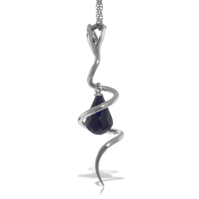 Retro deco necklaces-14K Solid White Gold Snake Necklace with Dangling Briolette Dyed Sapphire & Diamond