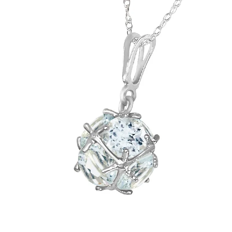 Worn charm necklaces-14K Solid White Gold Necklace with Natural Aquamarines