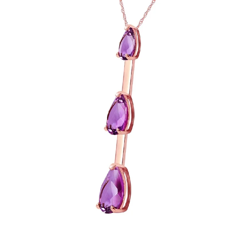 Tide shape necklaces-14K Solid Rose Gold Necklace with Natural Purple Amethyst