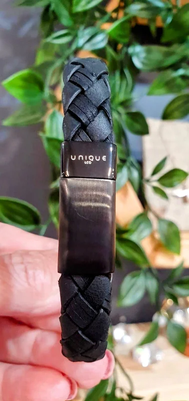 Unique & Co Wide Black Leather Bracelet