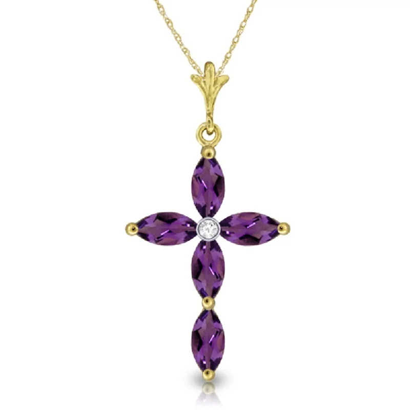 Oval shape necklaces-1.23 Carat 14K Gold Necklace Natural Diamond Purple Amethyst